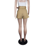 Solid Color Casual Versatile Shorts With Tonal Belt Side Pockets