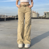 Personalized pockets distressed washed jeans casual trousers