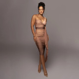 Fashion sloping shoulder sexy backless slim bag hip gradient dress