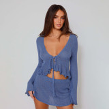 Women's Fashion Long Sleeve Cardigan T-Shirt Slim Fit Hip Skirt Set