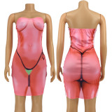 Printed fake lingerie sexy dress