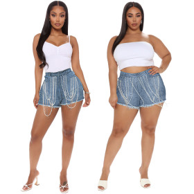 Fashion casual personality chain all-match meat-covering denim shorts