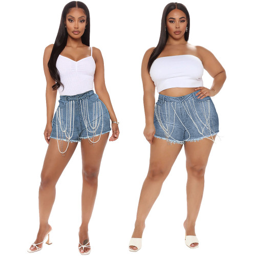 Fashion casual personality chain all-match meat-covering denim shorts