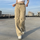 Personalized pockets distressed washed jeans casual trousers