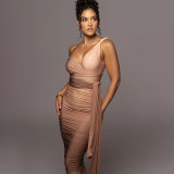 Fashion sloping shoulder sexy backless slim bag hip gradient dress
