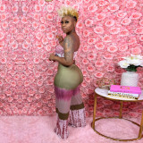 Plus Size Women's Sexy Contrast Print Wrap Pants Set