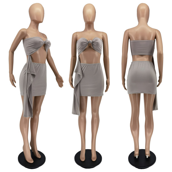 Casual streamer solid color tube top two-piece set