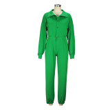 Solid Color Fashion Button Cargo Pants Casual Lapel Jumpsuit