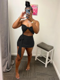 Casual streamer solid color tube top two-piece set