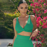 Fashion V-Neck Crop Top Slim Fit Slit Skirt Set