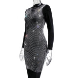 Mesh Diamond Crew Neck Dress