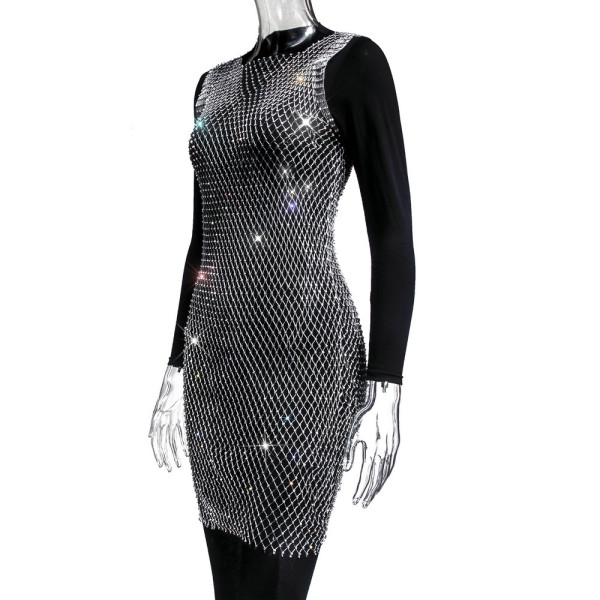 Mesh Diamond Crew Neck Dress