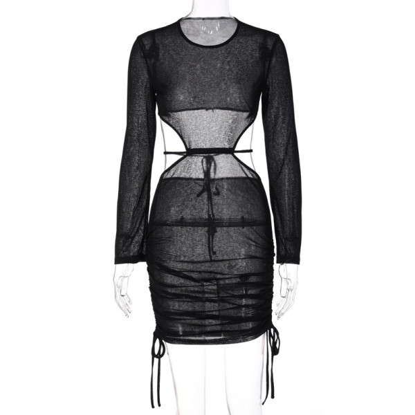 Fashion Sexy Mesh Hollow Tie Slim Dress