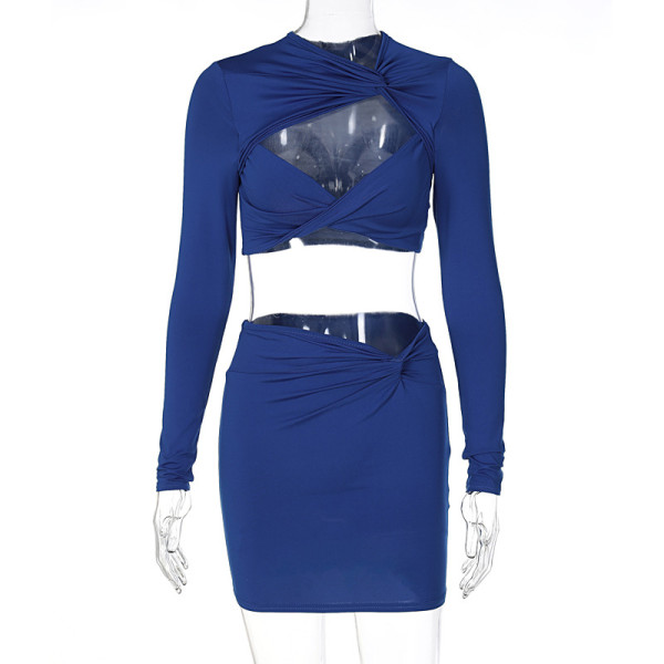 Fashion Sexy Cutout Long Sleeve Top Slim Skirt Set