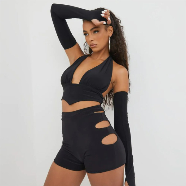 Backless sexy hollow three-piece hot girl style short slim women's suit
