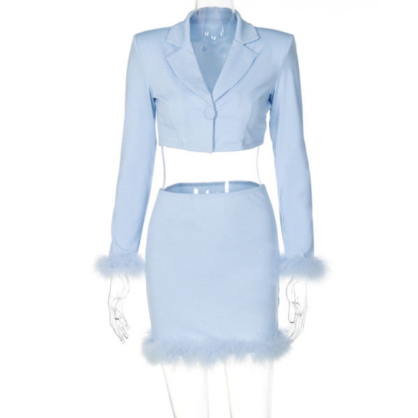 Fashion Cardigan Long Sleeve Jacket Slim Fit Short Frayed Skirt Set