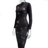 Mesh Diamond Crew Neck Dress