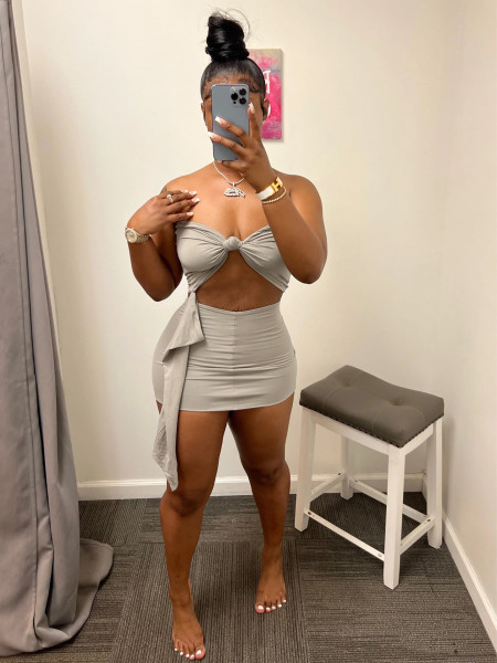 Casual streamer solid color tube top two-piece set