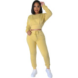Threaded fleece sweatshirt casual sports two-piece set  L348