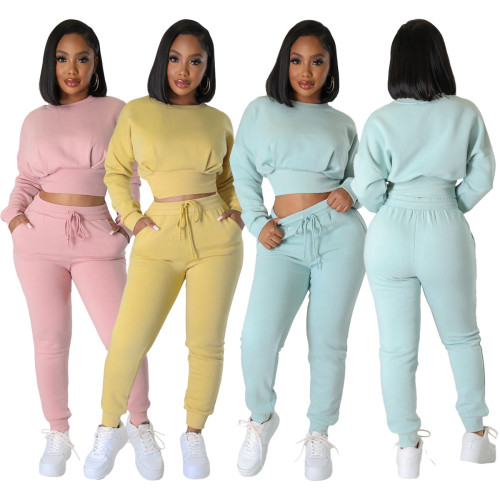 Threaded fleece sweatshirt casual sports two-piece set  L348