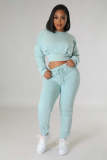 Threaded fleece sweatshirt casual sports two-piece set  L348