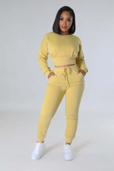 Threaded fleece sweatshirt casual sports two-piece set  L348
