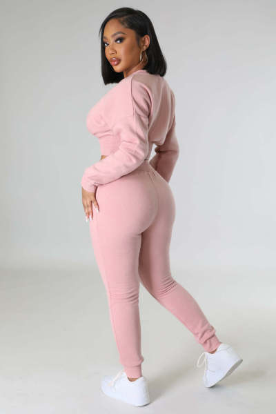 Threaded fleece sweatshirt casual sports two-piece set  L348