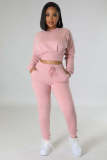 Threaded fleece sweatshirt casual sports two-piece set  L348