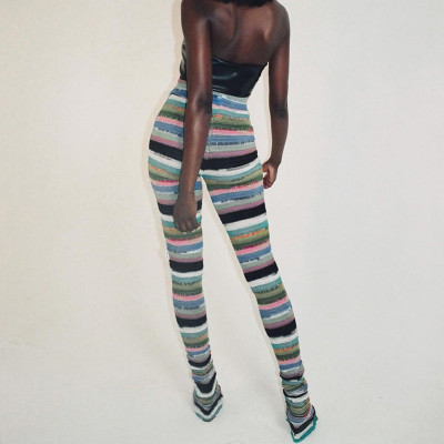 fashion striped knitted trousers HY21229 