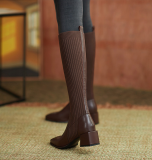 Retro autumn and winter chunky heel knitted slim boots  SS652281852230