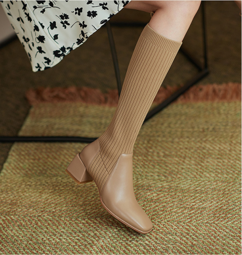 Retro autumn and winter chunky heel knitted slim boots  SS652281852230