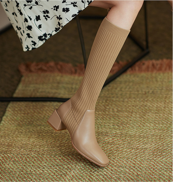 Retro autumn and winter chunky heel knitted slim boots  SS652281852230