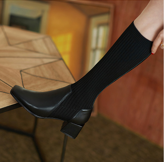 Retro autumn and winter chunky heel knitted slim boots SS652281852230