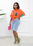 Cuff Stitching Letter Embroidery Shirt Top  BX6116