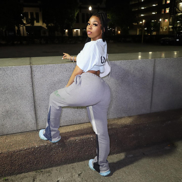 Loose high waist fashion street shooting graffiti print sports casual pants  K22PT362