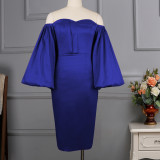 Sexy Tube Top Off Shoulder Lantern Sleeves High Waist Plus Size Slim Party Dress Plus Size Women Dresses