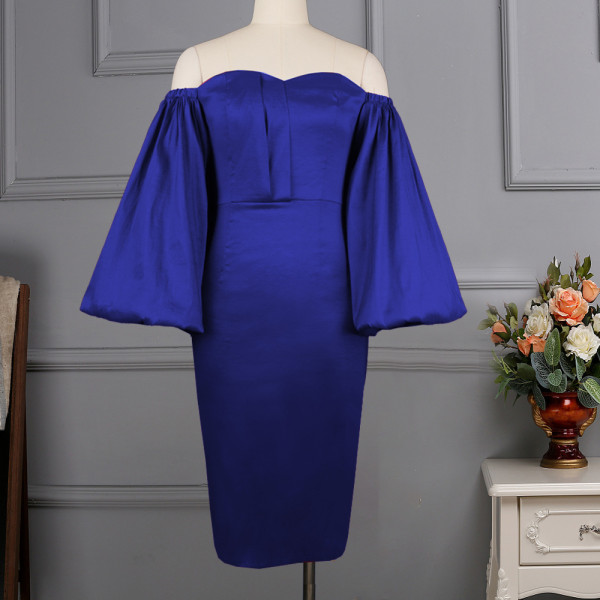 Sexy Tube Top Off Shoulder Lantern Sleeves High Waist Plus Size Slim Party Dress Plus Size Women Dresses