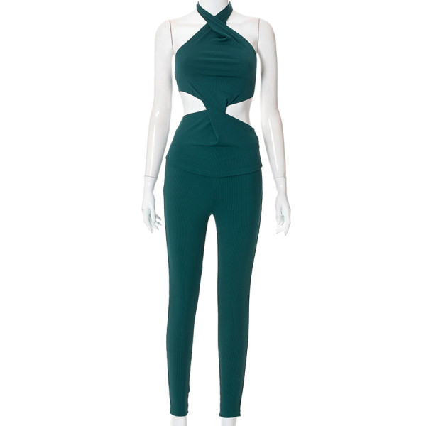 New suit sexy halter neck T-shirt high waist hip trousers suit