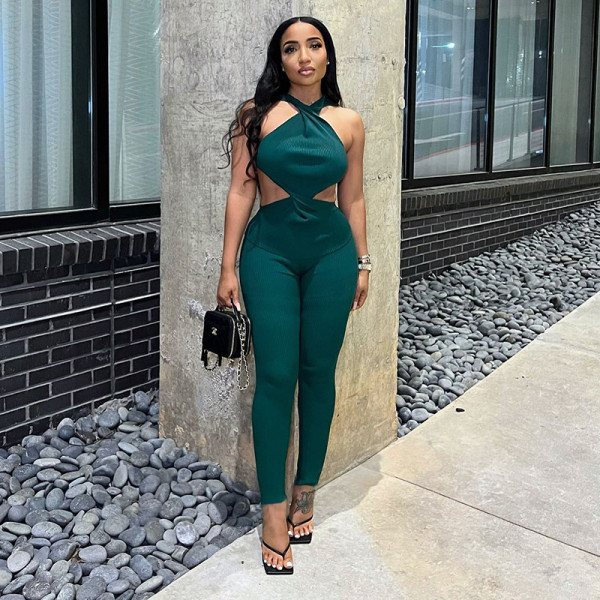 New suit sexy halter neck T-shirt high waist hip trousers suit