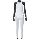 Fashion women's autumn new solid color round neck sleeveless vest trousers sports casual suit
