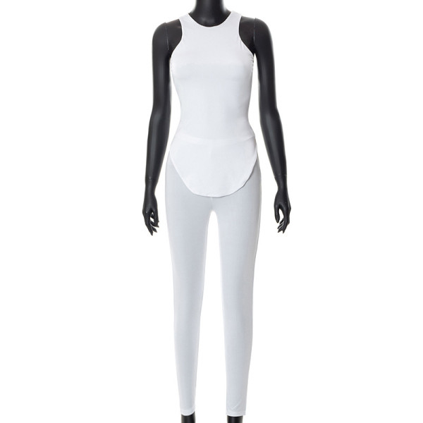 Fashion women's autumn new solid color round neck sleeveless vest trousers sports casual suit