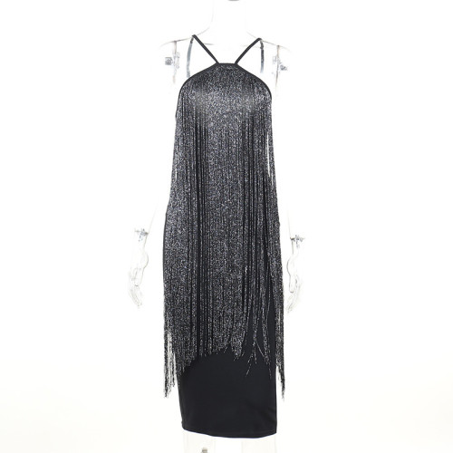 Tassel gas halter dress dress sexy temperament commuter long skirt