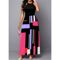 Elegant Print Sleeveless Maxi Dress