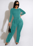 Solid Color Slim Fit Long Sleeve Tassel Casual Two Piece
