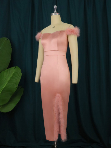 Temperament and elegant one word shoulder bag hip dress Sexy wrap chest women's dress Banquet party dress