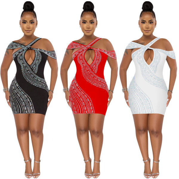Fashion sexy nightclub hot drill hollow skirt dress