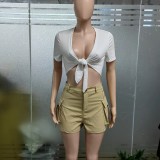 Fashion Street Shooting Straight High Waist Thin Solid Color Casual Shorts Suit