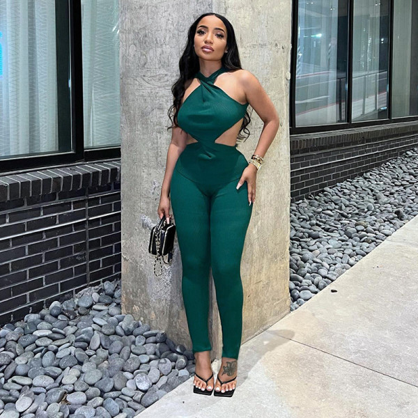 New suit sexy halter neck T-shirt high waist hip trousers suit