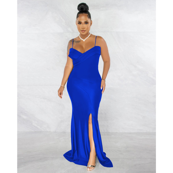Fashion women's suspenders pleated wrap chest solid color dress dress