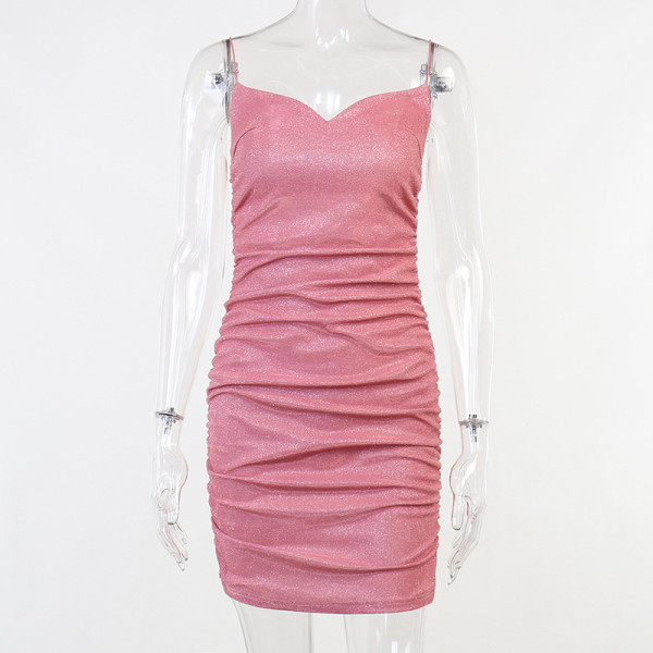 Glitter fabric showing chest and hip dress sexy temperament commuter skirt